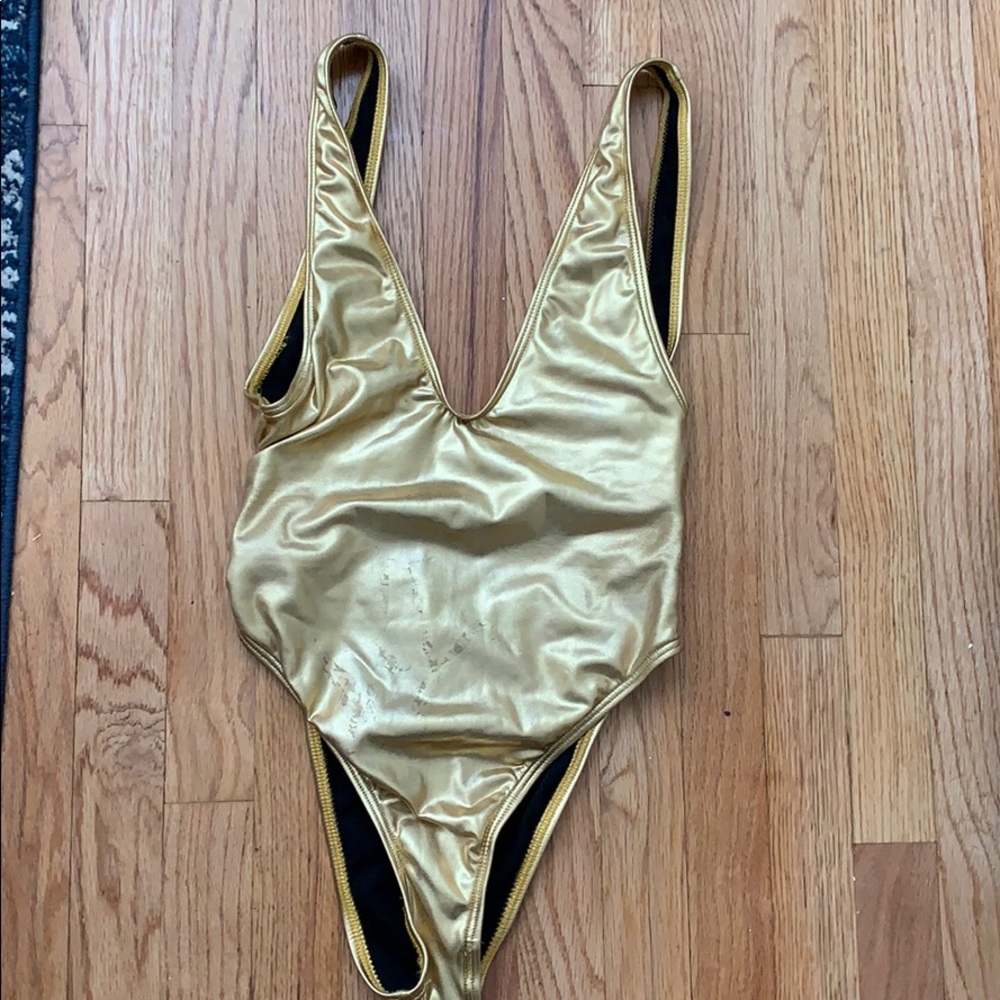 XS High Cut Gold One Piece Swimsuit